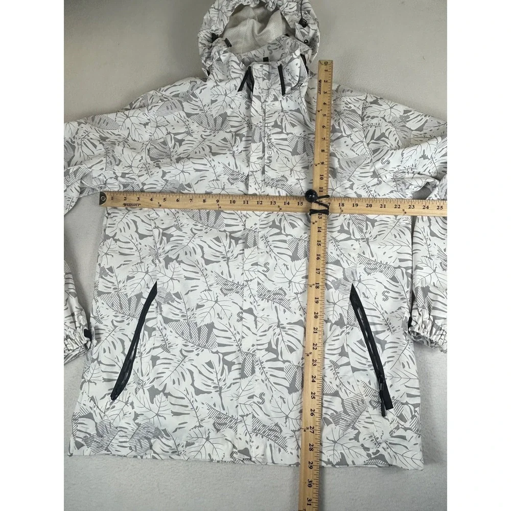 Explore S Windbreaker Kids Size M Grey White Tropical Leaf Print Rain Jacket
